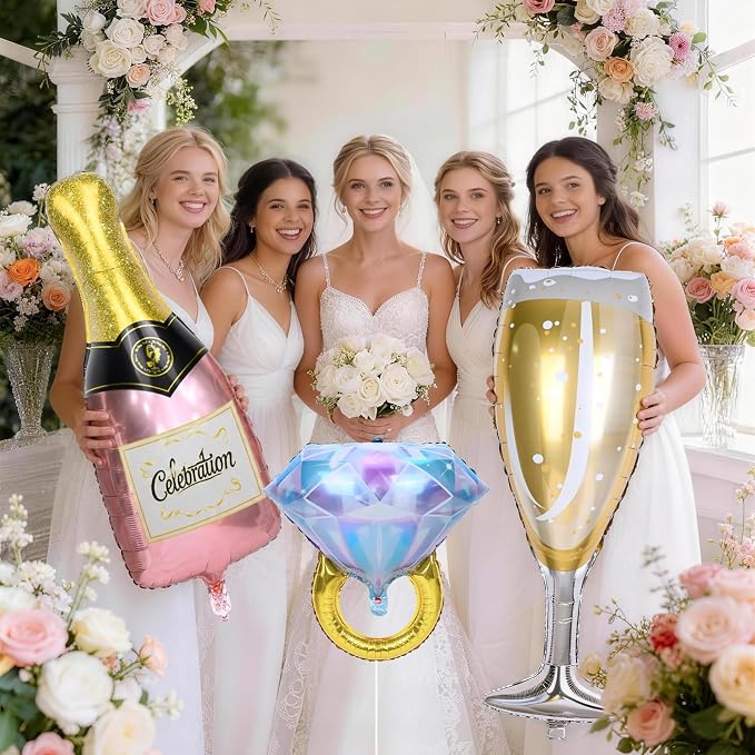 Diamond Ring Balloons Champagne Bottle Wine Glass Foil Balloons - Image 7