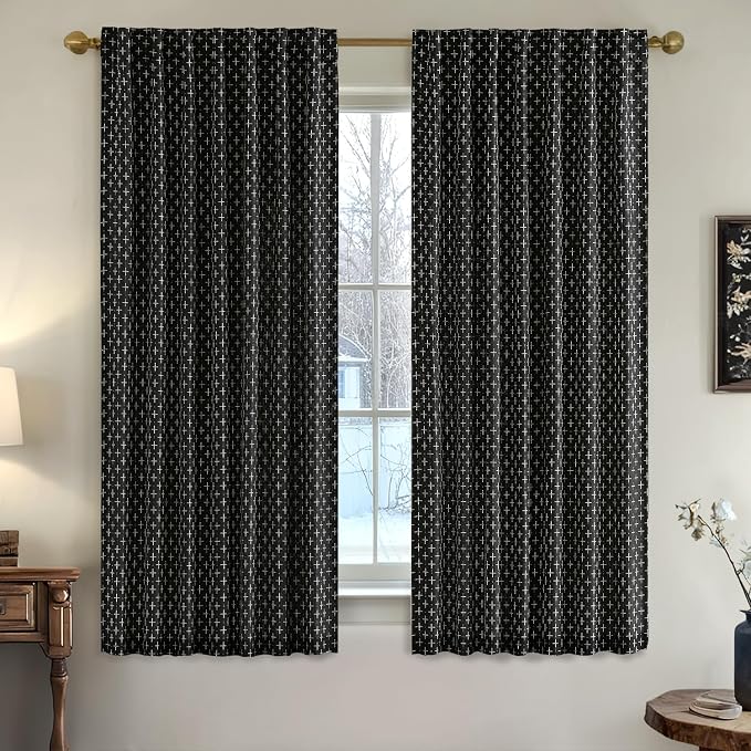 MIULEE Patterned Farmhouse Linen Curtains, Back Tab - Image 2
