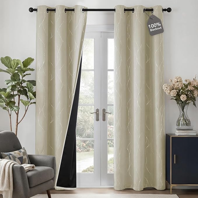 Deconovo 100% Blackout Living Room Curtains 63 Inches Long, Thermal Insulated by Deconovo