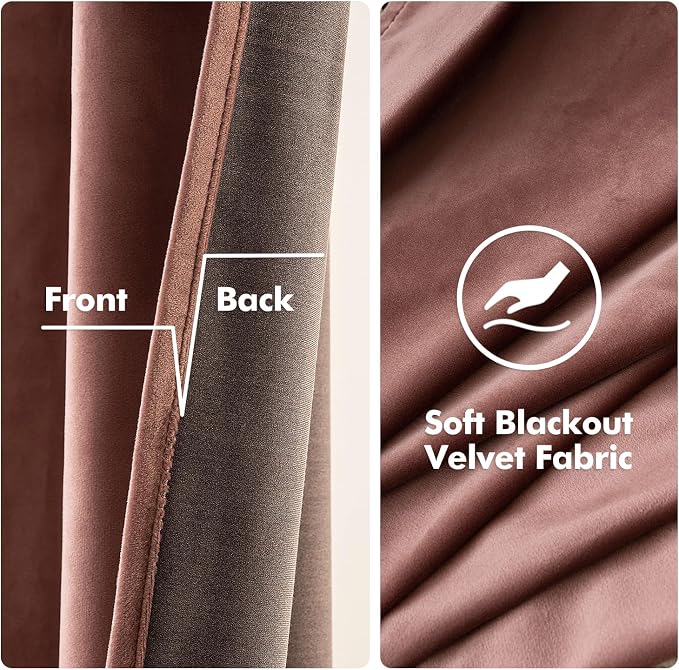 MIULEE Velvet Curtains Dusty Rose Pink 52 x 84 Inch Length Set of 2 | Grommet - Image 3