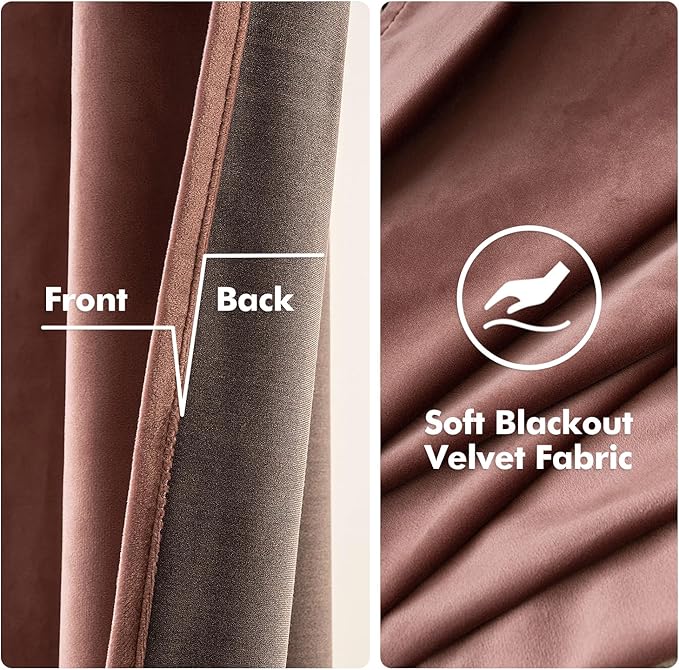 MIULEE Velvet Curtains Dusty Rose Pink 52 x 72 Inch Length Set of 2 | Grommet - Image 3