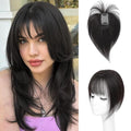 Hair Toppers for Women Real Human Hair - 360° Coverage Black Clip In Topper with Bangs for Thinning Hair Upgraded 5×9 cm Silk Base Ideal for Everyday Use