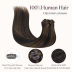 GOO GOO Clip in Hair Extensions Real Human Hair, Remy Human Hair Extensions Clip ins for Women, Natural Human Hair, 16inch 120g 7 Pcs, #2/6 Dark Brown Highlighted Chestnut Brown