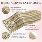 DOORES Invisi Edge Clip in Hair Extensions 22 inch 150g 7pcs, Virgin Invisible Seamless Clip in Extension Real Human Hair Injected Clipins Straight, P8/60 Light Brown Highlighted Medium Blonde