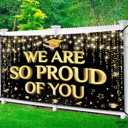 KatchOn We are So Proud of You Banner 72x44 Inch | Black and Gold Graduation - Image 6