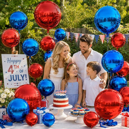 Blue and Red Round Foil Balloons, Metallic Red Blue Large Balloons - Image 5