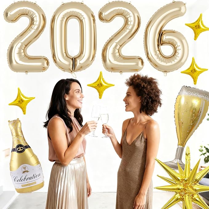Light Gold 2026 Balloons, 40 Inch Number Champagne Gold Foil Balloons - Image 7