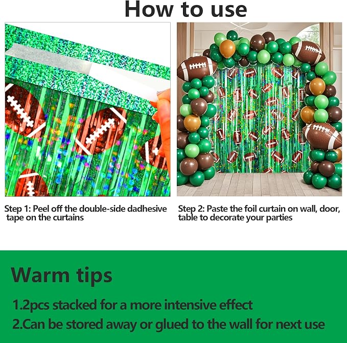 2 Packs Football Foil Fringe Curtain, Baby Shower, Super Bowl, Football Party - Image 7