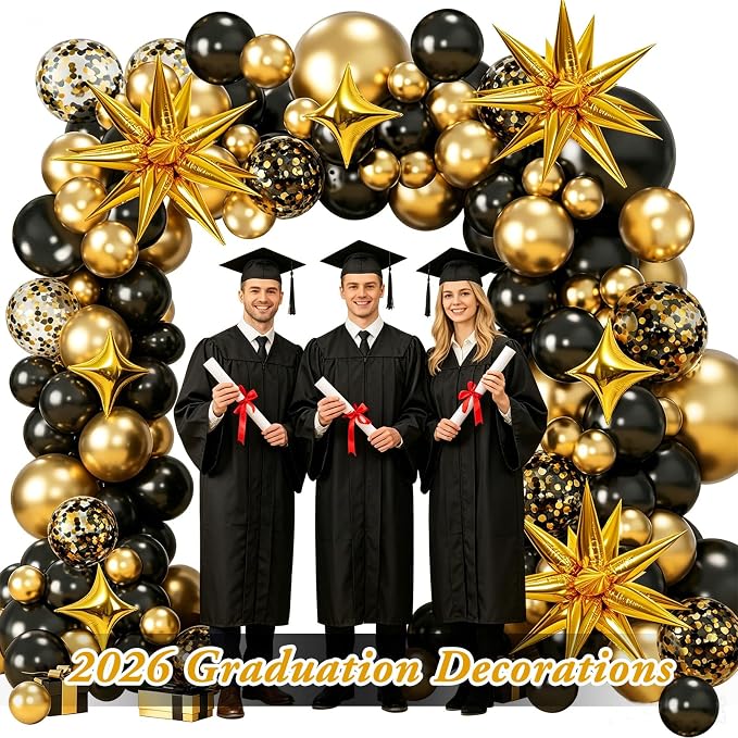 AivaToba 126PCS Black and Gold Balloon Arch Kit 2026 Party Decoration | Black - Image 9