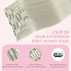 PINKPEARL Clip in Hair Extensions Real Human Hair, 22 Inch 120g 7pcs #1000 Gray Blonde Human Hair Extensions Clip Ins, Remy Hair Clip ins(#1000-22)