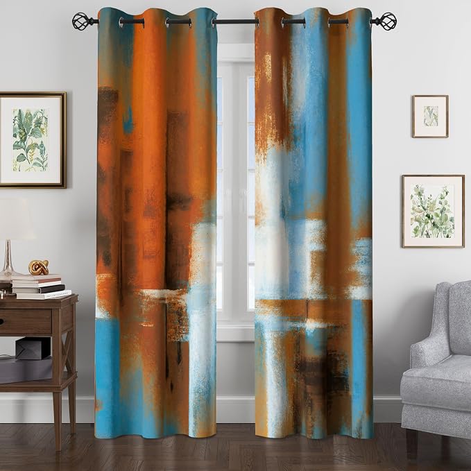 Asuexpect Rust Curtains 2 Panels Abstract Curtain Room Darkening Grommet Window - Image 6