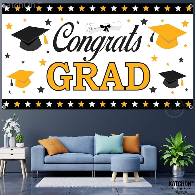 KatchOn Congrats Grad Banner 72x44 Inch | White, Congratulations Wall Poster - Image 9