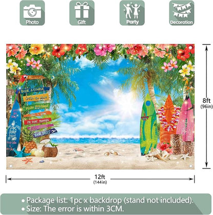 12x8ft Summer Hawaiian Beach Photography Tropical Luau Backdrop | Flower Palm - Image 4