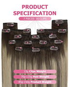YoungSee Clip in Hair Extensions Human Hair Brown Balayage Hair Extensions Clip ins Chocolate Brown with Ash Blonde Balayage Real Hair Extension Clip ins for Women Soft and Smooth 14Inch 120G 7Pcs