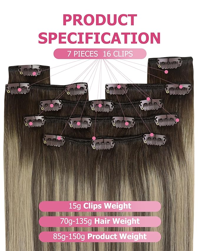 YoungSee Clip in Human Hair Extensions Brown Balayage Clip in Extensions Real Human Hair Chocolate Brown with Ash Blonde Clip on Human Hair Extension for Short Straight Hair 12Inch 80G 7Pcs
