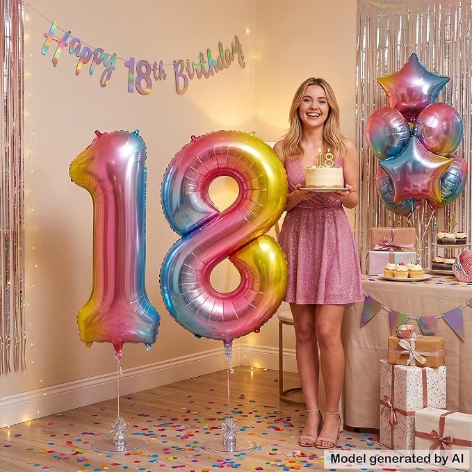 40 Inch Rainbow Foil Number 18 Balloon - Image 4