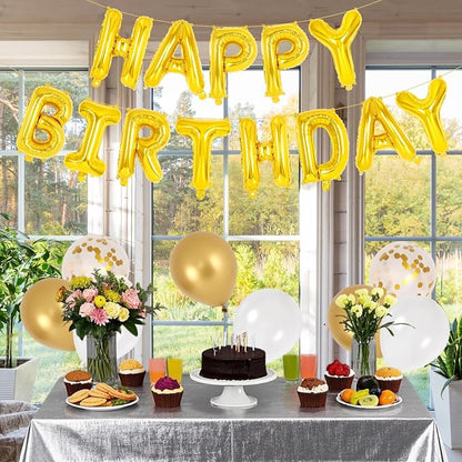 65 Pcs Gold Happy Birthday Balloons, 2 Sets A-Z Gold Letters Foil Balloons - Image 3