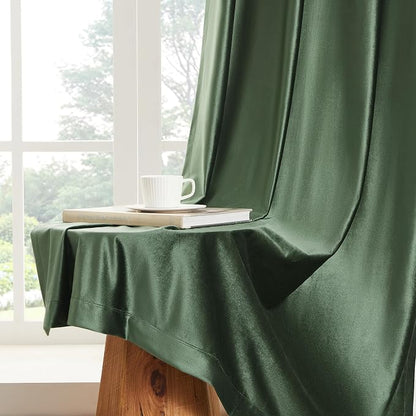 BULBUL Velvet Oilve Green Blackout Curtains 63 inch - Image 6