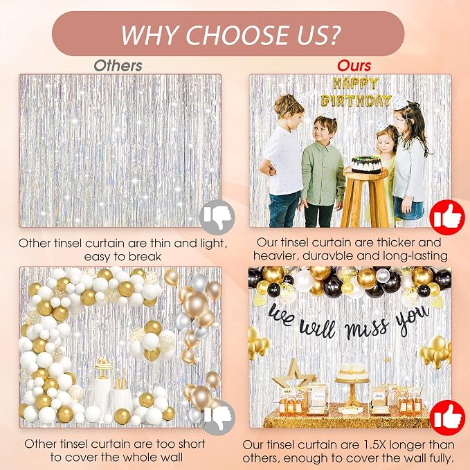 3 Pack Shiny Silver Backdrop Party Decorations Tinsel Curtain Party Backdrop - Image 5