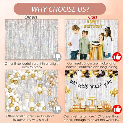 3 Pack Shiny Silver Backdrop Party Decorations Tinsel Curtain Party Backdrop - Image 5