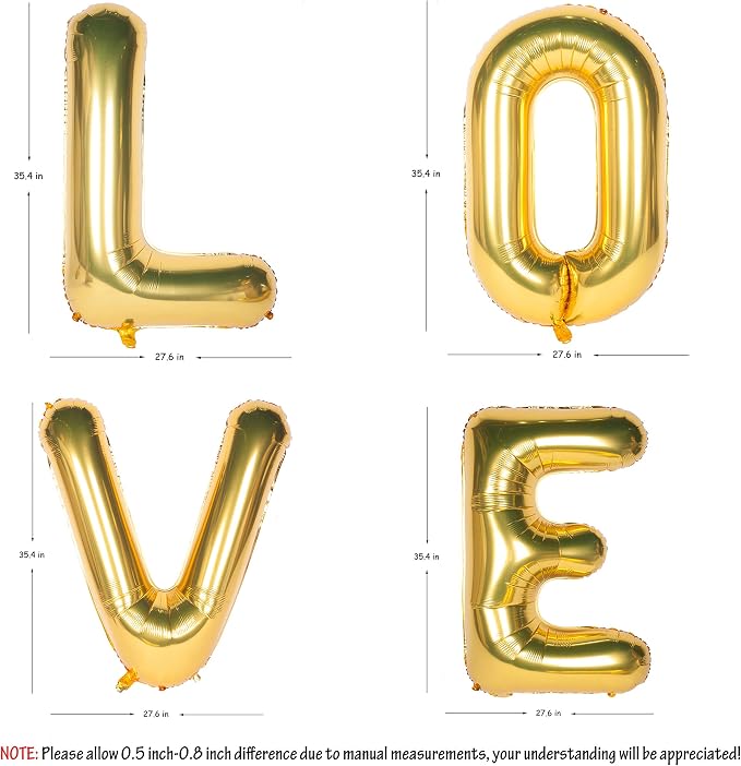 Letter Balloons 40 Inch Giant Jumbo Helium Foil Mylar Gold LOVE | - Image 2