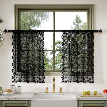 Anmao Vintage Lace Kitchen Curtains 36 Inches Long 2 Panels, Romantic Semi by Anmao