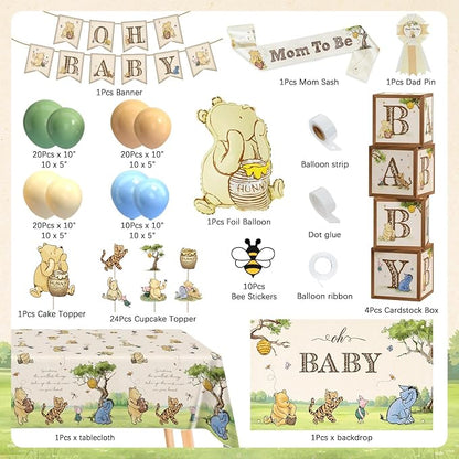 Classic Winnie Bear Baby Shower Decorations, Neutral All-In-One Pooh Baby - Image 2