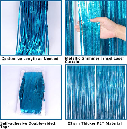 2 Pack 3.2ft x 8.2ft Blue Foil Fringe Curtains Photo Backdrop Party Decorations - Image 5