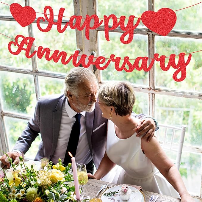 Red Glitter Happy Anniversary Banner - Image 4