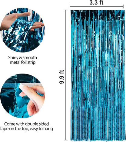 3 Pack 3.3 x 9.9 ft Aqua Blue Fringe Backdrop Streamers Party Decorations | - Image 2