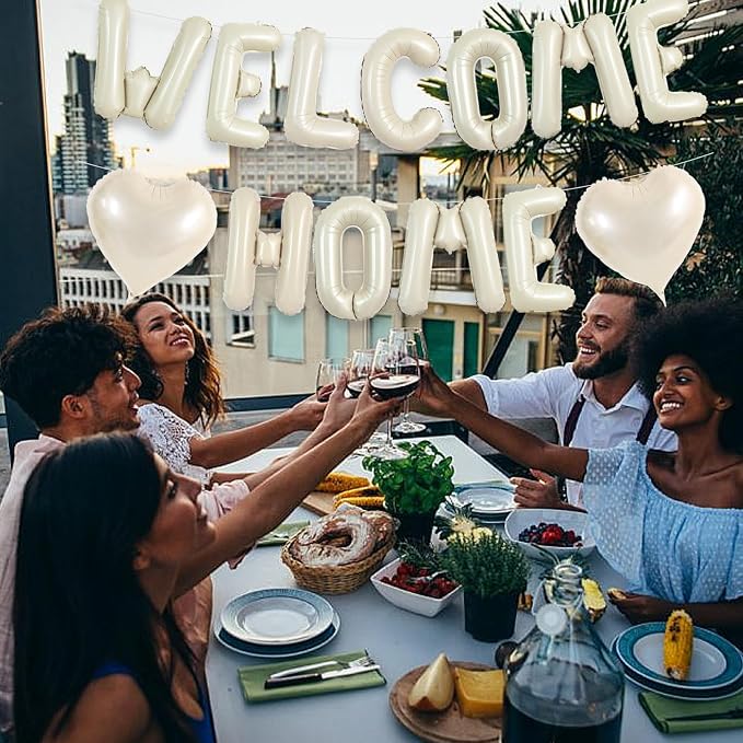 TONIFUL 16 Inch Cream White WELCOME HOME Foil Letter Balloons Banner Decor | - Image 4