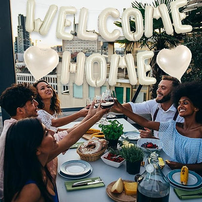 TONIFUL 16 Inch Cream White WELCOME HOME Foil Letter Balloons Banner Decor | - Image 4
