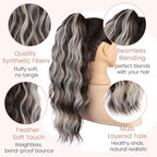 Claw Wavy Ponytail Extension 18 Inch for Women Curly Pony Tail Clip in Hair Extensions Fluffy Natural Looking Synthetic Hairpiece for Daily Use (Ash Brown with Platinum Blonde)