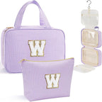 YOOLIFE Hanging Toiletry Bag for Women - Travel Toiletry Bag Makeup Bag, Portable Toiletries Cosmetic Bag, Airplane Travel Essentials - Letter W, Purple