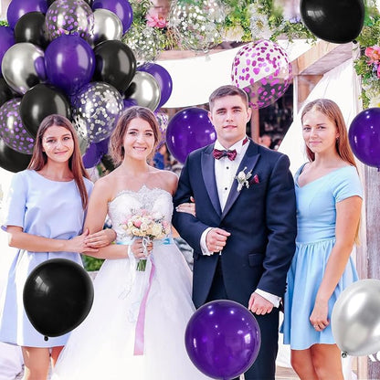 Purple Black Balloons Set, Metallic Black Silver Purple Confetti Balloons Latex - Image 8
