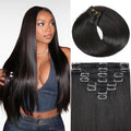 Clip in Hair Extensions Real Human Hair, 14 Inch 75g, 1B Natural Black, Invisible Seamless Straight Remy Human Hair Extensions Cip ins for Women 8pcs Per Set with Double Weft