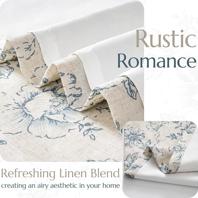 jinchan Floral Linen Curtains Lined 108 Inch Farmhouse Back Tab 2 Panels | - Image 3
