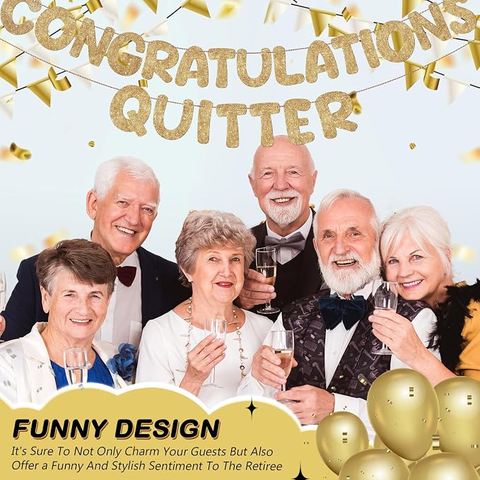 Fulmoon Pre Strung Congratulations Quitter Glitter Banner Funny Retirement - Image 4