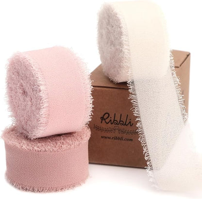 Ribbli Pink Ribbon 1 Inch x 3 Rolls Total 24 Yards Cream/Blush Pink/Rose Gold by Ribbli