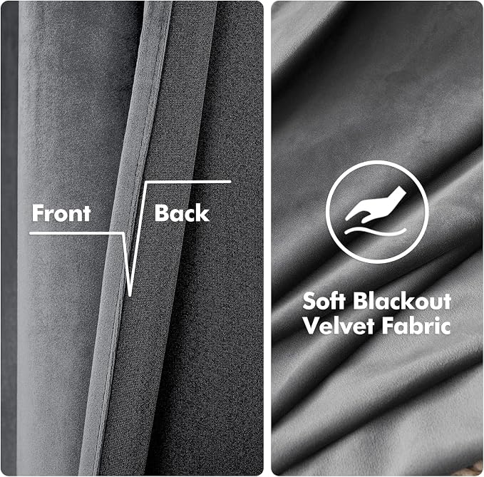 MIULEE Velvet Curtains Grey 52 x 72 Inch Length Set of 2 | Grommet Drapes - Image 4