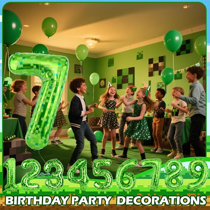40 Inch Giant Green Pixel Miner Theme Number Balloons 40 Inch Foil Party - Image 6