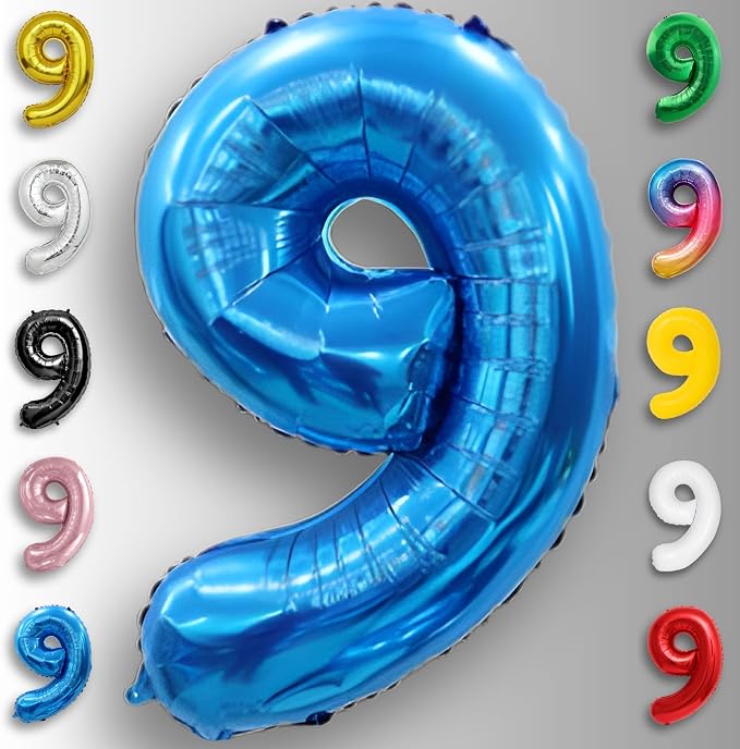 Blue Number Balloon 9 Mylar Foil Balloons 16 inch - Image 5