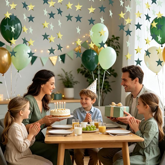 BEISHIDA 6Pcs Green and Gold Star Garland Decor Twinkle Paper Star Streamers - Image 4