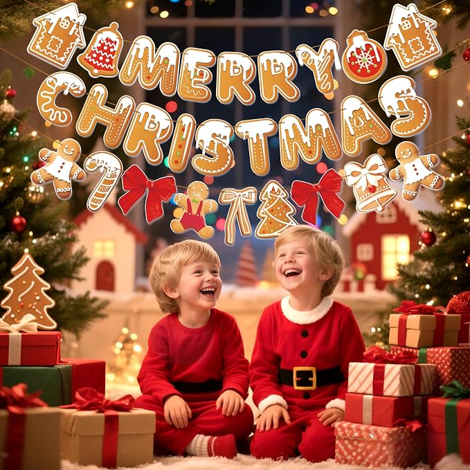 Merry Christmas Banner Gingerbread Christmas Hanging Decoration 3PCS - Image 5