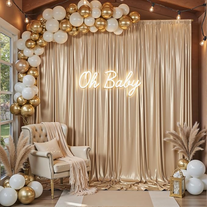gogoparti 10x12FT Champagne Sequin Backdrop Curtain-2 Panels of 5x12FT - Image 5
