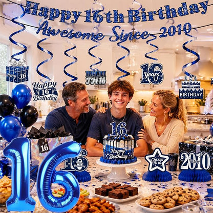 16th Birthday Decorations For Boys, Pre-Strung Navy Blue Happy 16th Birthday & - Image 5