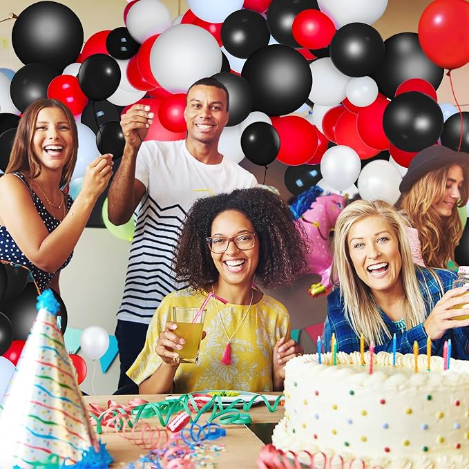TecUnite 100 Pcs Red Black White Latex Balloons 13 Inch Colorful Round Balloons - Image 4