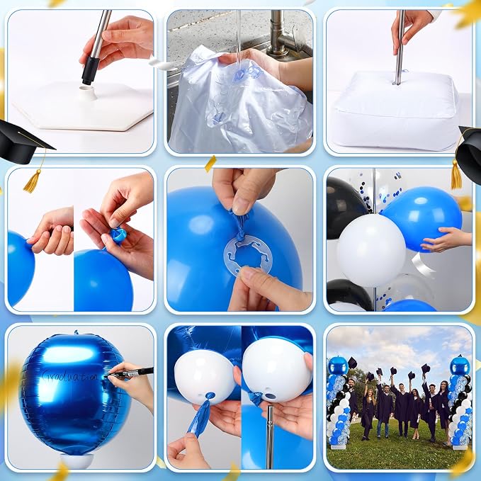 2 Sets Blue and Black White Balloon Column Stand Kit for, Adjustable Floor - Image 5