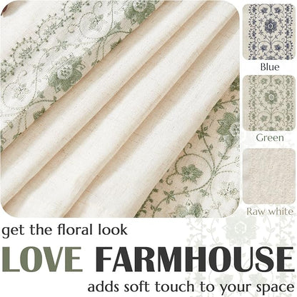 jinchan Green Floral Embroidered Short Linen Curtains 54×54 Inches 2 Panels | - Image 7