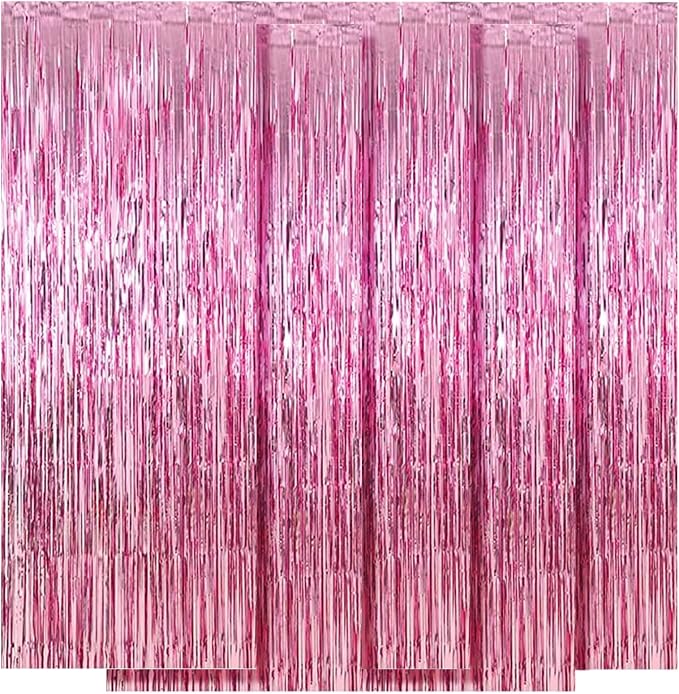 5 Pack Pink Fringe Foil Curtain 3.2ft x 8.2ft Tinsel Backdrop Streamers by Ohiyoo